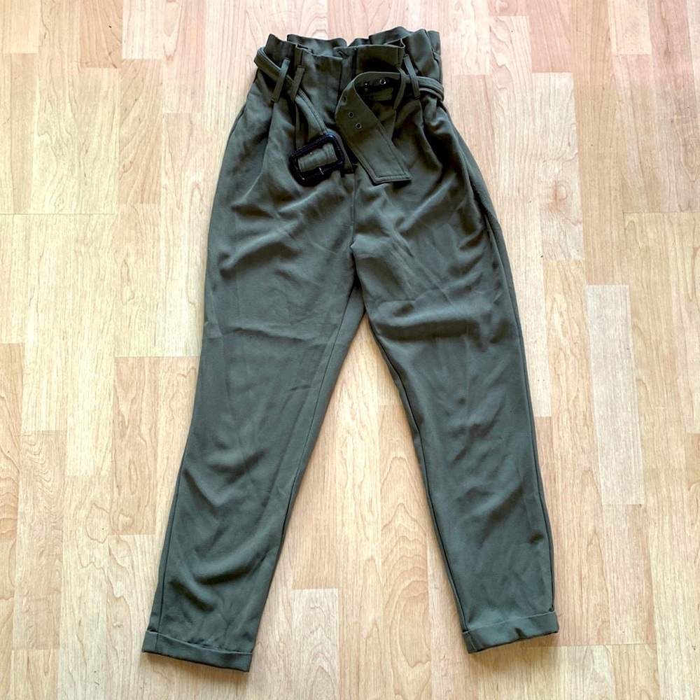 Olive green high-waisted pants
